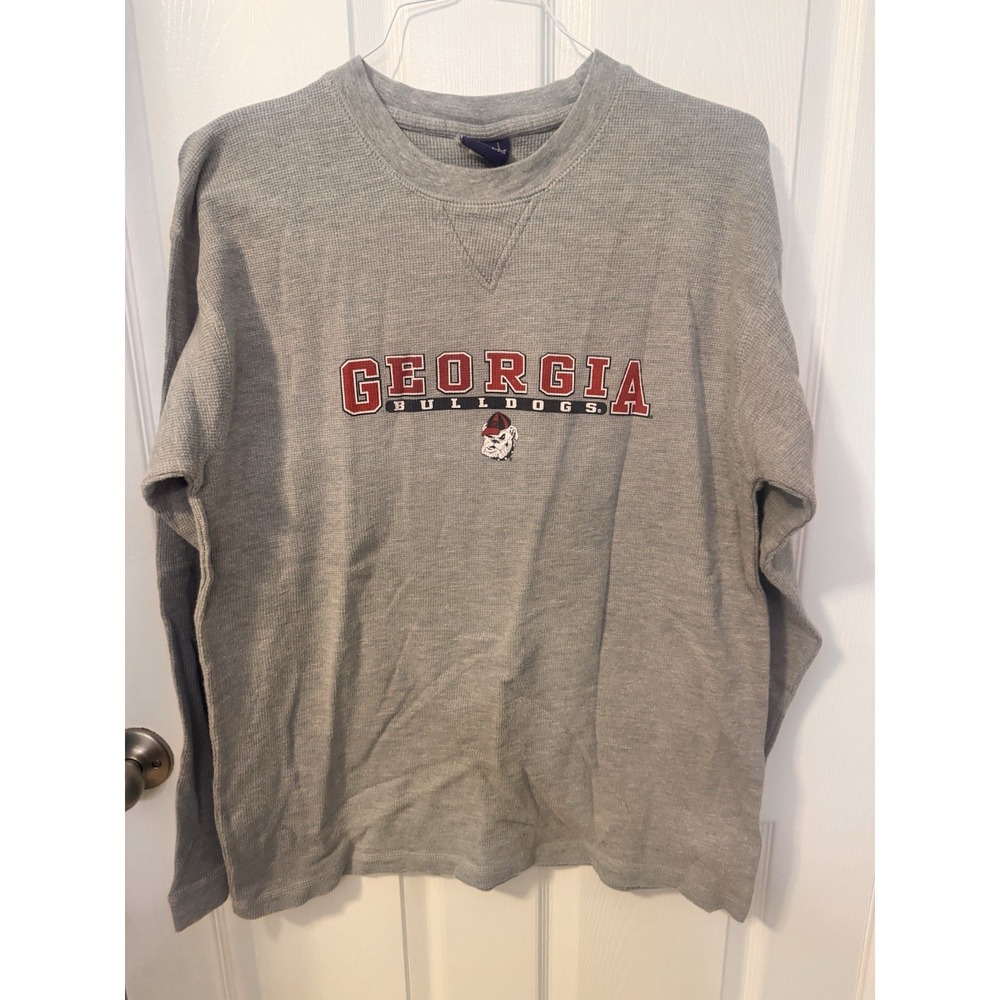 Vintage Old Varsity Brand OVB Georgia Bulldogs Thermal Gray Men's Shirt M LS